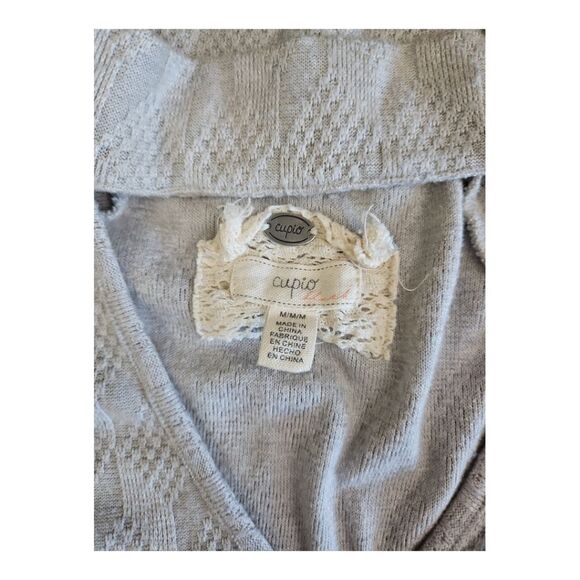 Cupio Long Sleeve Keyhole Mock Neck Heather Gray Lightweight Knit Top M - Picture 2 of 5